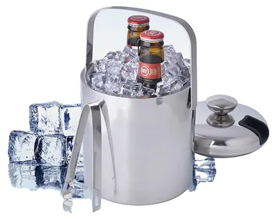 Image de Bac à glaçons, capacité 1300 ml, acier inoxydable, double paroi isolante, couvercle inclus, pince incluse