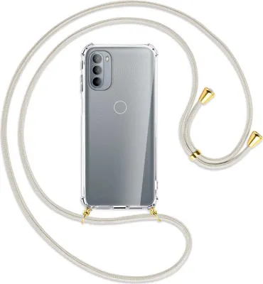 Produktbild von Handykette Backcover-Schutzhülle mit Band (Metall goldfarben) für Motorola Moto G31, Moto G41 - broken white