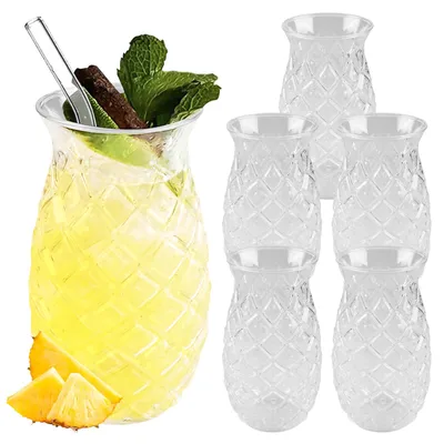6 Ananasgläser 400 ml – Cocktailgläser mit Relief, klar