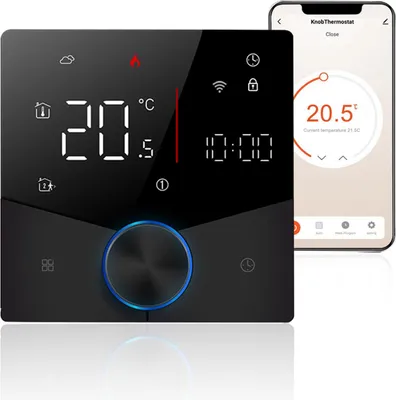 Obrázek produktu pro Chytrý WiFi termostat Hlasové ovládání Digitální týdenní programovatelný regulátor teploty Digitální chytrý knoflíkový termostat se stmívatelnou barvou světla
