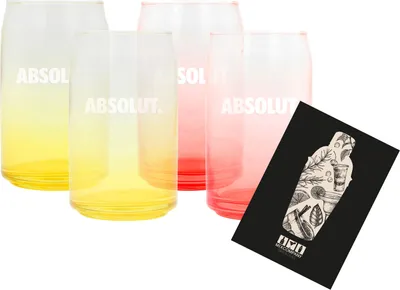 Produktbild von Absolut Vodka 4er Set Longdrink Glas Tumbler farbig - Gelb und Rot