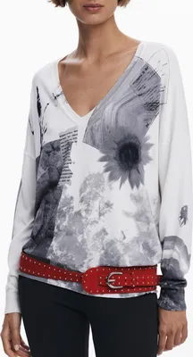 Produktbild von Weißer Damenpullover mit V-Ausschnitt und Muster - Jers Göteborg