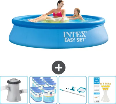 Produktbild von Intex runder aufblasbarer Easy Set-Schwimmpool – 244 x 61 cm – Blau – inklusive Pumpe Filter - Reinigungskit - Teststreifen