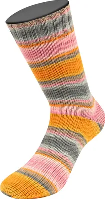 Produktbild von Lana Grossa - Landlust die Sockenwolle 6-F 150g 933 orange safrangelb dunkelgrau beige rosa hellgrau zartrosa pink gestreift