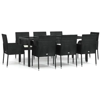 Produktbild von vidaXL 9-tlg. Garten-Essgruppe mit Kissen Schwarz Poly Rattan