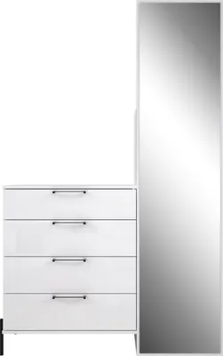 Produktbild von Garderobe ELZZAN in Weiß Hochglanz mit Spiegel, Ablage und Kleiderstange
