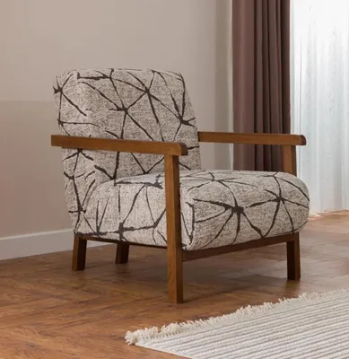 Produktbild von Loungesessel Holzgestell Modern Beige Schwarz Muster Armlehne Retro Design