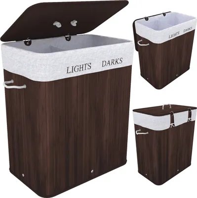 Produktbild von TOSANEO Bambus Wäschebox Braun 100 Liter faltbarer Wäschekorb mit 2 Fächern Wäschesammler mit Deckel Wäschetruhe mit großem Fassungsvermögen