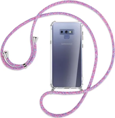 Produktbild von Handykette Backcover-Schutzhülle mit Band (Metall silberfarben) für Samsung Galaxy Note 9 - lila/rosa/blau