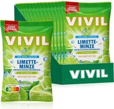 Produktbild von VIVIL Limette-Minze Erfrischungsbonbons ohne Zucker | 15 Beutel