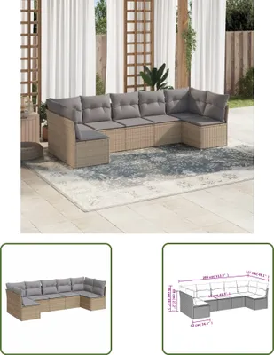 Produktbild von The Living Store 7-tlg. Garten-Sofagarnitur mit Kissen Beige Poly Rattan
