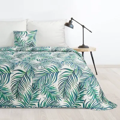 Produktbild von Eurofirany Tagesdecke 200x220 cm weiß blau Mikrofaser Botanisch Deko