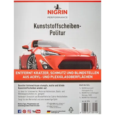 Immagine prodotto di NIGRIN 73914 NIGRIN Set di lucidatura per parabrezza in plastica, 3 pezzi