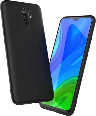 A black smartphone case is shown next to a smartphone with a colorful screen.