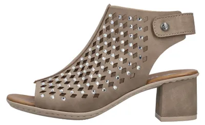 Produktbild von Rieker Damen Schaftsandalette Hochfront mit Strass und Karree Form 64777, Größe:37 EU, Farbe:Beige