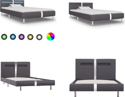Produktbild von vidaXL Bettgestell mit LED Grau Kunstleder 90x200 cm - Bettgestell - Bettgestelle - Bettrahmen - Bett