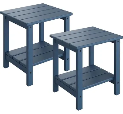 Image de Table d'appoint Adirondack - Lot de 2 - Tables d'extérieur avec 2 niveaux - 45x38 cm - Table résistante aux intempéries pour terrasse, piscine, balcon, jardin - Bleue