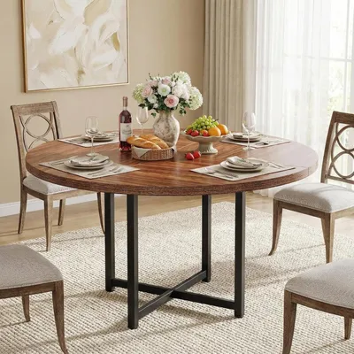 Productafbeelding van Ronde Eettafel - Eettafel Rond - Keukentafel - Houten Eettafel - Eettafel 4 Personen - 120 cm Diameter