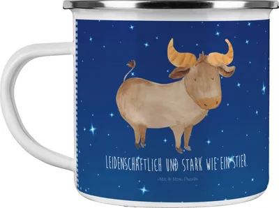 Produktbild von Mr. & Mrs. Panda Pott Sternzeichen Stier - Sternenhimmel Blau - Geschenk, Emailletasse, emaillebecher, Teetasse, Geburtstag April, Rind, Ochse, Campingtasse, Haferl