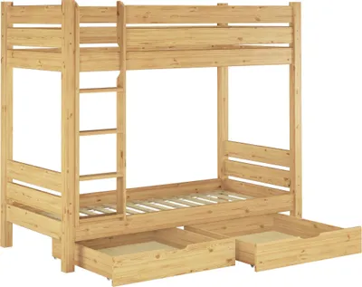Produktbild von Etagenbett für Erwachsene Kiefer massiv 100x200 Nische 100 Stockbett Zubehör wählbar V-60.16-10Rollrost und Doppelbettkasten inkl.