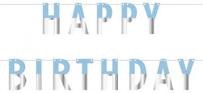 Produktbild von Happy Birthday Girlande hellblau silber