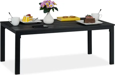 Zdjęcie produktu dla Relaxdays – prostokątny stół ogrodowy, imitacja drewna, stół jadalny, do ogrodu, na balkon, na taras, wymiary: 39 x 98 x 48 cm, stół balkonowy, czarny