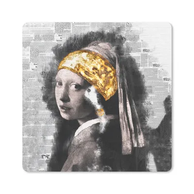 Produktbild von MuchoWow® Mauspad Mousepad Das Mädchen mit dem Perlenohrring - Vermeer - Gold 20x20 cm - Mousepads - Maus Mat - Pad - Mausunterlage - Desk Mat - Bureauartikeln