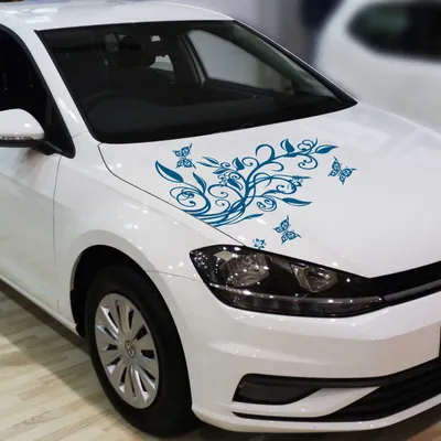 Produktbild von Aufkleber - Blumenranke Autoaufkleber + 3 Schmetterlinge 77cm x 50cm Signalblau - Tuning Carystyling Heckscheibe Auto