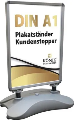 Produktbild von Wind- und Wetterfester A1 Kundenstopper silber Plakatständer Outdoor beidseitig Keitum Wind Line silber Gehwegaufsteller Werbetafel