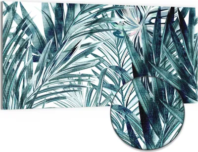 Produktbild von DEQORI Hybrid Leinwand Bild 100x50 cm 'Palmenflüstern' Wandbild Glas flach modern