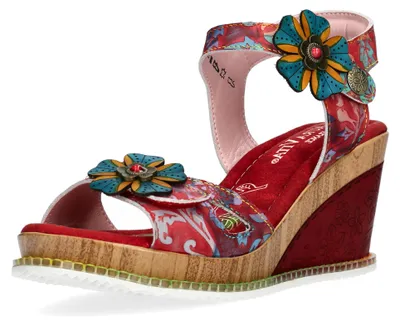 Produktbild von Laura Vita Damen Sandalette aus Leder mit Plateau und Keilabsatz Ballon 21, Größe:39 EU, Farbe:Rot