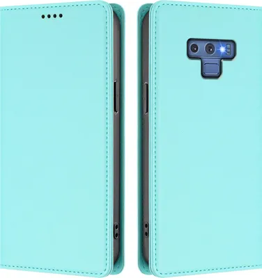Image de Étui en cuir pour Samsung Galaxy Note 9, étui magnétique en cuirPolyuréthaneavec support Vert Menthe