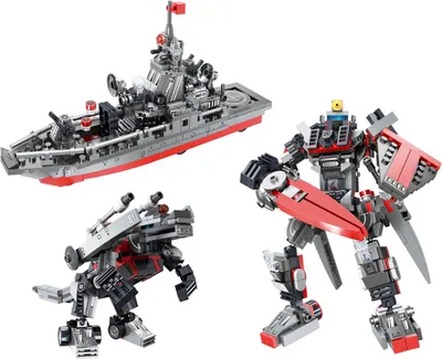 Produktbild von Avizar, 3-in-1 Bauset Roboter, Tier, Schiff 418 Teile, transformierbar, Grau