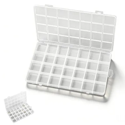 Aufbewahrungsbox mit 28 Fächern, transparent, Kunststoff, 22,3x13,2x1,8 cm