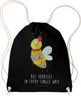 Produktbild von Mr. & Mrs. Panda gym tasche Biene Blume - Schwarz - Geschenk, rucksack, Stoffbeutel, Jutebeutel, Beutel, wander, Kleiner