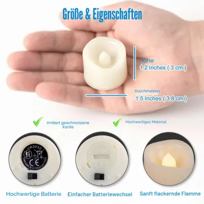 Produktbild von LED Teelichter 3 cm 24 Stück warmweiß flackernd batteriebetrieben für Deko