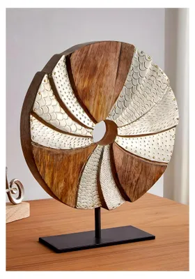 Produktbild von Skulptur Circle aus Mangoholz und Aluminium in Silber, Ø 24 cm, Dekorationsobjekt