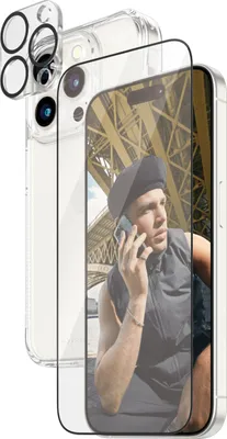 Obrázek produktu pro PanzerGlass - Balení 3 v 1 - Sada ochrany displeje / objektivu / zadního krytu pro mobilní telefon - sklo - barva rámečku černá - pro Apple iPhone 15 Pro (B1173+2810)