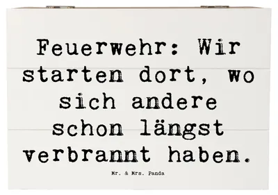 Produktbild von Mr. & Mrs. Panda Holztruhe Spruch Feuerwehrmann Helden 22 x 15 cm - Weiß - Geschenk, Feuerwehr, fotobox, Schatzkiste, Held, Box, Berufe, Kiste, Rettung, Beruf