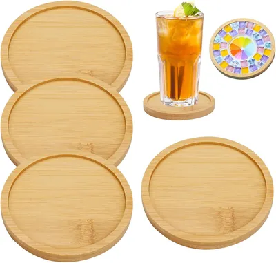 Image de Sous-verres en bambou, mosaïques - Lot de 4 - Dessous de verre ronds en bambou