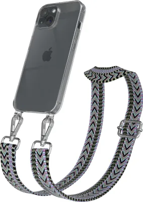 Produktbild von EAZY CASE Handykette - Verstellbarer Trageriemen kompatibel mit Apple iPhone 15, Handykordel mit transparenter Silikon-Hülle, Band in Lila