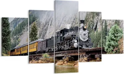 Produktbild von Bild auf Leinwand - Leinwandbild - 5 Teile - Alt Lokomotive Berge - 125x70cm - Wand Bild - Wanddeko - Wandbilder - Leinwanddruck - Bilder - Wanddekoration - Leinwand bilder - Wandbild - EA125x70-4581