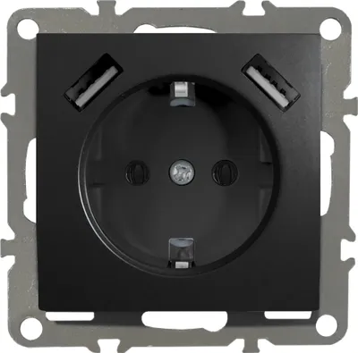 Produktbild von Schuko Steckdose 230V mit 2 x USB QUADRA schwarz