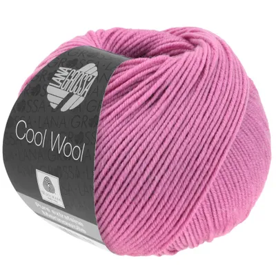 A ball of pink yarn with a label.