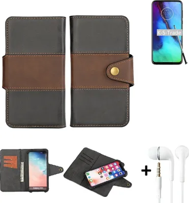 Produktbild von K-S-Trade Handyhülle Schutzhülle Bookstyle Wallet-Case kompatibel mit Motorola Moto G Stylus + earphones Bumper rundumschutz schwarz-braun 1x