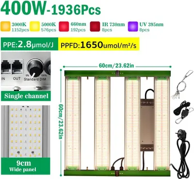 Produktbild von LED Pflanzenlampe - Grow Light - 400 W - 1‑Kanal - SMD3030 - Per Drehknopf dimmbar - 220 V EU‑Stecker - Blau