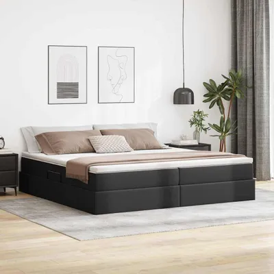 Zdjęcie produktu dla Maison Exclusive – łóżko z pojemnikiem i materacem, czarne, 200 x 200 cm, sztuczna skóra