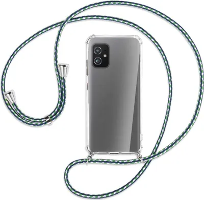 Produktbild von Handykette Backcover-Schutzhülle mit Band (Metall silberfarben) für Asus Zenfone 8 - grün/blau/weiß