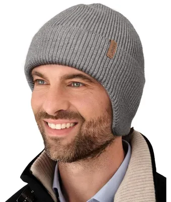 Produktbild von Winter Beanie Mütze mit Ohrenklappe Herren Damen Warm Fleece Gefüttert Strickmütze Grau