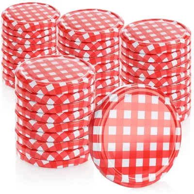 40 Ersatzdeckel für Marmeladengläser, rot/weiß kariert, bis 82 mm